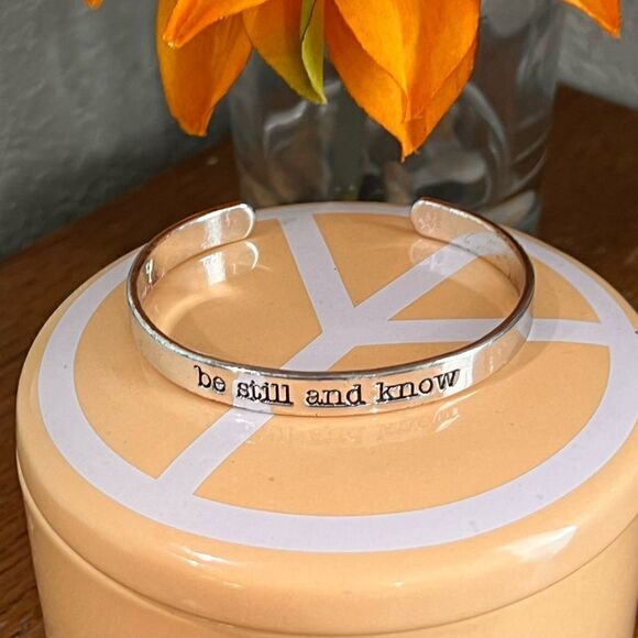 NWOT Silver Open Cuff Bracelet “Be Still And Know” #JW7 - Picture 5 of 5